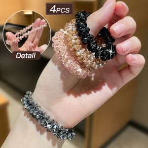 TEMU 4pcs 세트, 스타일리시하고 우아한 멀티컬러 라인석 헤어タイ, Vintage Charm의 탄력 있는 머리끈, 높은 신축성으로 모발에 무해, 다양한 헤어스타일에 적합. 데일리캐주얼웨어나 외출용으로도 완벽한, 여성을 위한 액세서리