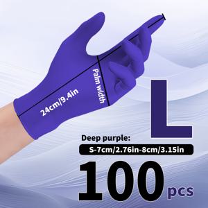 TEMU 9인치 딥 퍼플 일회용 니트릴 장갑 100개입, 미끄럼 방지, 휴일 선물, 가정용 청소 장갑, 주방 설거지, 욕실 청소, 네일 케어, 미용, 애완 동물 청소에 적합, 라텍스 프리