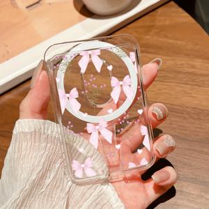 TEMU 리본과 꽃무늬 N52 강력 자석 카드 홀더, 간편 부착. PC 소재 UV HD 프린팅 제작. 삼성, 아이폰 및 기타 자석 폰/케이스용. 은행카드, 신용카드, 멤버십 카드 등 1-4장 보관 가능. 스타일리시하고 내구성 좋은 여행 필수품