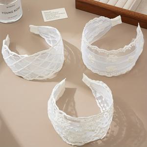 TEMU 3개 세트 화이트 레이스 메쉬 헤어밴드, 여성용 달콤한 발레 스타일 헤어클립, 하이 크라운 헤어 액세서리, 데일리 웨어와 섬세한 롱 드레스, 로리타 스타일에 적합