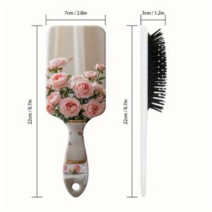 TEMU 1개, 레트로 핑크 장미 장식, 정전기 방지 나일론 브러쉬모, 튼튼한 ABS 손잡이, 모든 헤어 타입에 적합, 집, 여행 및 휴가용 완벽한 선물, 헤어 케어 도구 | 재미있는 디자인 | 아늑한 빗, 헤어브러시