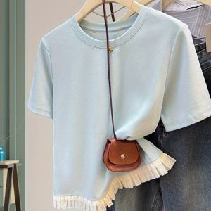 TEMU 여성용 캐주얼 라운드넥 반팔 티셔츠 - 일본 한국 패션 스타일, 중간 스트레치, 세탁기 사용 가능, 사계절 편안함, 솔리드 컬러 레귤러 핏 탑, 여성 티셔츠, 편안한 의류, 트렌디한 액세서리, 신축성 원단, 일상복, 스타일, 통기성 소재, 베이직 티셔츠