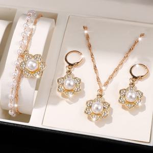 TEMU 4pcs - 톤 주얼리 세트 - 인조 목걸이, 팔찌 & 귀걸이 (후프/라운드) - 반짝이는 모조 보석, 파티, 휴가, 졸업, 스승의 날을 위한 합리적인 럭셔리 선물 - 연중 착용 가능, 청소년용