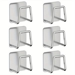 TEMU 6개 스테인레스 스틸 주방 정리용 가위 - 자체 접착, 방수, 스펀지 클립, 절단판, 냄비 및 팬용 - 공간 절약, 설치가 쉬운 벽걸이 디자인, 주방 보관 솔루션 | 세련된 스테인레스 스틸 | 자체 접착용 가위, 주방 정리 및 보관