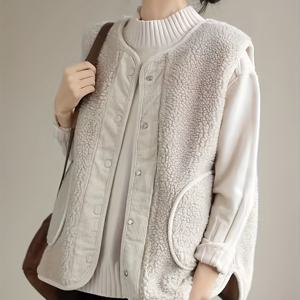 TEMU 가을/겨울 양털 양면 조끼, 루즈핏 코듀로이 조끼, 양면 착용 가능 조끼 재킷