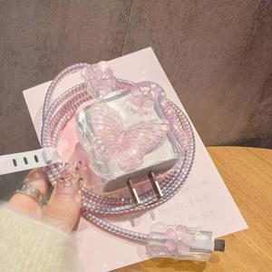 TEMU 나비 진주 에폭시 수지 5개 세트, 20W/18W, 충전 케이블 보호용 랜야드, 충전기 헤드 보호 커버, iPhone 16 Pro Max/15/14/13/12/11 충전기 호환, 휴일, 친구, 절친