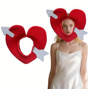 TEMU 1개 빨간색 하트 모양 화살표 디테일의 커플리 모자, 발렌타인데이 축하 행사를 위한 재미있는 여성용 액세서리