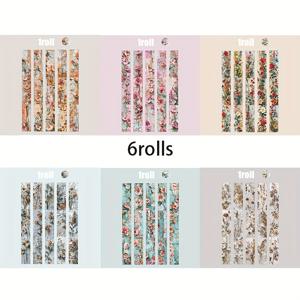 TEMU 6롤 테이프, 기화 만잉 시리즈 플로럴 테마 접착 테이프 - 다양한 장면용, 스크랩북 & 다이어리 스티커, 폰케이스 & 물병 액세서리, 노트북 장식 스티커, 미술 및 공예 용품
