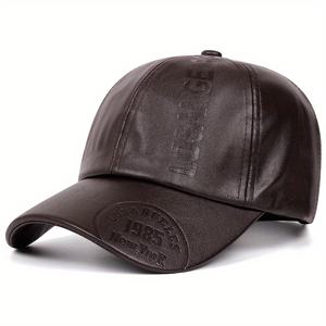 TEMU 남성용 가죽 베이스볼 캡, 1985 로스앤젤레스 뉴욕 스타일, 가을 겨울용 조절 가능한 빈티지 모자