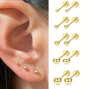 TEMU 304 스테인리스 스틸 원형 볼 스크류 및 디스크 디자인으로 제작된 구슬 귀걸이 5쌍 세트. 탈착 없이 샤워 및 수면에 적합 - 간편하고 우아함 - 남녀 공용 연골 귀걸이, 다양한 사이즈로 제공