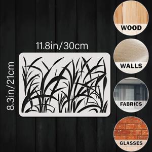 TEMU 재사용 가능한 스텐실, 크기 11.8X8.3인치, 잔디 추상 디자인, 캔버스, 종이, 천, 벽, 가구, 미술 작품 및 카드 등 다양한 표면에 페인팅에 적합