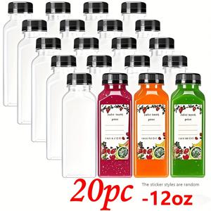 TEMU 20개 누수 방지 투명 플라스틱 음료 병, 4oz/8oz/12oz/16oz - 주스, 스무디, 우유 및 수제 음료에 이상적 - 편리한 테이크아웃 용기, 음료 포장 | 투명 음료 용기 | 누수 방지 뚜껑