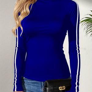 TEMU 봄/가을 터틀넥 풀오버 대비색 슬림핏 캐주얼 코트 티셔츠