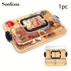 TEMU Sunfiona 대나무 치즈 플래터 (안전 버클 및 아크릴 뚜껑 포함) - 휴대용 나무 식기, 캠핑, 파티 및 레스토랑에 적합 | 고기 스낵 및 정리 트레이, 축제용 플래터, 스타일리시한 서빙 디쉬
