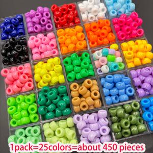 TEMU 450개 25색 아크릴 라운드 비즈 6x9mm 대구멍 버킷 비즈 - DIY 핸드메이드 주얼리, 목걸이, 팔찌 제작 재료 - 내구성 다기능 비즈 액세서리, 고광택 텍스처 비즈, 고품질 수공예 액세서리