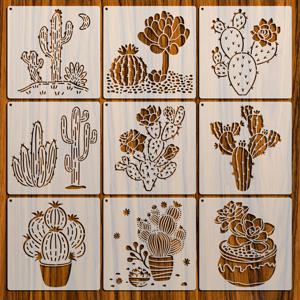 TEMU 9개의 선인장 그림 템플릿, 재사용 가능한 선인장 스텐실 (5.91X5.91인치), 종이, 캔버스, 천, 돌, 칠판, 표지판 및 미술 프로젝트에 적합합니다. 세척 가능하며 가족에게 선물로 주기에도 좋습니다.