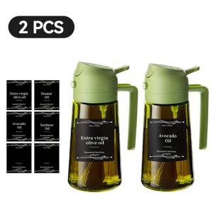 TEMU 2개 세트 주방용 유리 올리브 오일 디스펜서 병 2-in-1 오일 병 요리 스프레이어 16oz 다크 그린 유리 오일 병 요리 오일 디스펜서 주방용 스프레이어 6개 스티커 포함 BBQ RV 샐러드 주방 도우미|오일스프레이