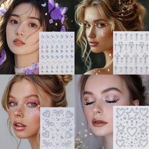 TEMU 4종 세트 페이스 합성 보석 스티커 - 3D 별, 하트, 달 모양 보석 페이스 라인스톤 스티커, 물방울 눈물방울 페이스 라인스톤 보석 스티커, 여성용 페스티벌 페이스, 헤어, 아이, 네일, 바디 장식 액세서리