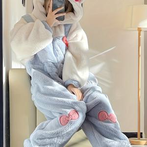 TEMU 귀여운 후드형 롱 슬리브 지퍼 Onesie 잠옷, 코스프레 파티 및 홈웨어에 적합. 두꺼운 기모 안감으로 따뜻하고, 외출복으로도 적합하며 할로윈, 뮤직 페스티벌, 크리스마스 등 축제에 이상적입니다.