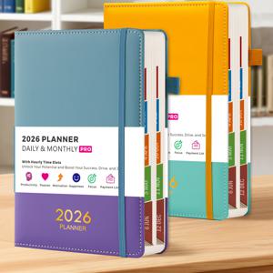 TEMU 2026 일일 및 월간 플래너, 2026년 1월 - 2026년 12월, 하드커버 일일 플래너, 시간별 스케줄, 월간 탭, 4개의 플래닝 스티커, 5.7