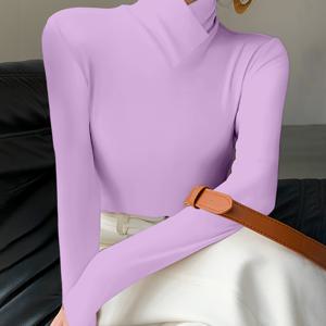 TEMU 솔리드 컬러 스타일리시 여성용 롱슬리브 크로스넥 디자인 티셔츠