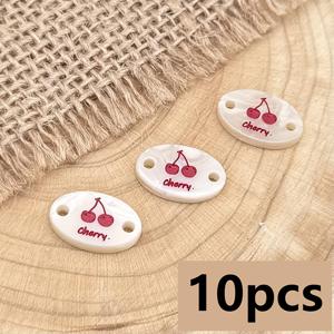 TEMU 체리 패턴 모조 진주 광택 버튼 10개입, [체리] 글자 포함, 귀여운 타원형 의류 라벨 버튼, 셔츠, 드레스, 스웨터, 가디건 및 스카프에 적합, 수제 프로젝트에 이상적