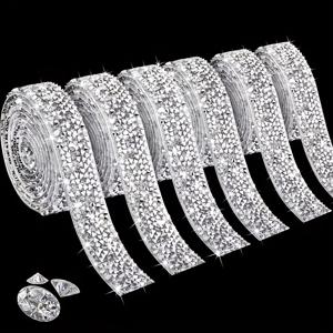 TEMU 6롤 자체 접착 라인스톤 리본, 실버 레진 라인스톤 스트립, 라인스톤 롤 스티커, 반짝이는 반짝이는 리본 라인스톤이 특징이며 공예에 적합합니다.