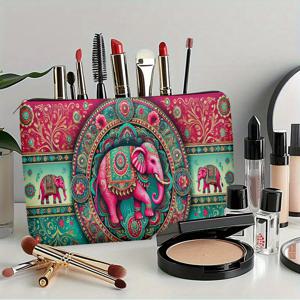 TEMU 핸드백 1개, 화려한 인도 코끼리 장식, 가볍고 스타일리시한 지퍼 화장품 파우치, 여행 및 일상 사용에 적합한 다기능 수납 가방, 문구류, 약품 및 액세서리용, 선물 첫 번째 선택