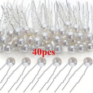 TEMU 여성 패션 장식을 위한 흰색 모조 진주 머리 장식 40개 세트; 축하 행사에 적합한 장식 헤어 피스