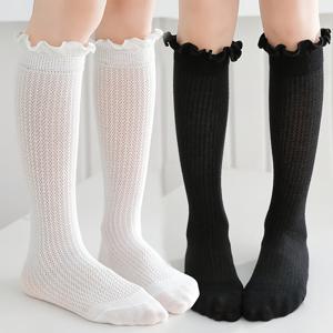 TEMU 유아용 발목 양말 2켤레, 핏된 양말, 타이트한 양말, 블랙 앤 화이트 무릎 높이 양말, 러플 엣지 양말, 레이스 엣지 양말, 십 대용