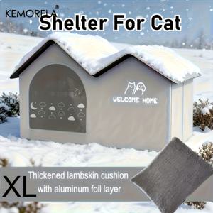 TEMU KEMORELA 편안한 방 모양 비와 눈 보호 캣&독 쉘터 - 야외 애완동물 공간 둥지, 내구성 옥스포드 원단, 사계절 보호, 바람과 비에 강함, 고양이와 중형견에 적합