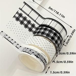 TEMU 인스 블랙 앤 화이트 시리즈 악보 필름 라벨 스티커, 노트북 및 종이 메모지, 고급 장식 만화 봉인 스티커 4종 세트