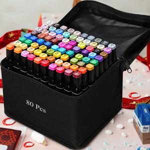 TEMU 80/120 듀얼 팁 드로잉 마커 세트 (학용품), 전문가용 컬러 펜, 사무실, 디자인, 쓰기 교정, 학생 및 성인용 컬러링 및 아티스트의 일러스트를 위한 영구 스케치 애니메이션 마커