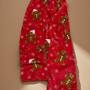 TEMU 크리스마스 캐릭터 레드 여성용 두꺼운 안감 따뜻한 캐주얼 홈플란넬 긴바지 가을 겨울용