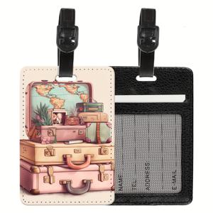 TEMU 1개 빈티지 여행 수트캐리어 세계 지도 PU 러기지 태그, 레트로 여행 테마 디자인 (구球 및 가방 쌓기 포함), 여행 가방, 백팩 및 핸드백 식별에 적합합니다. 이 창의적이고 개인화된 여행 액세서리는...