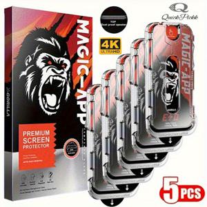 TEMU OMISUYOLO 아이폰 17/17 Air/16/15/14/13/12/Plus/Pro/Pro Max 호환 고릴라 글라스 스크린 보호필름 5개 - 레드 HD 강화유리, 충격방지, 지문방지, 9H 경도, 먼지 없음, 원클릭 설치 및 제거, 아이폰 호환