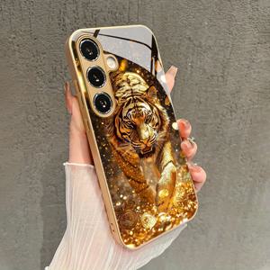 TEMU 폰 케이스: 고급 비즈니스-패션 트렌드 머니 타이거 패턴 유리 폰 케이스, 갤럭시 S21 울트라 5G/S22 5G/S22+ 5G/S22 프로/S22 울트라 5G/S23 울트라/S24 울트라/S25/S25 플러스/S25 울트라 호환, 완벽한 선물 선택