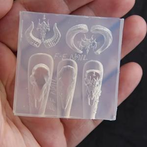 TEMU 정통 할로윈 빈티지 디스트레스드 양 영적 원형 악마 해골 양머리 네일 아트 몰드