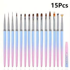 TEMU 15개 프로페셔널 네일 아트 브러쉬 세트 - 오므레 핸들 그라데이션 키트, 정밀 디테일링 브러쉬, 포름알데히드 무첨가 DIY 네일 디자인 도구, 초미세 섬유 브러쉬 (홈 & 살롱용)