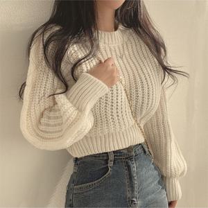 TEMU 2025년 신상 가을/겨울 컬렉션: 트렌디하고 활용도 높은 여성용 라운드넥 스웨터. 넉넉하고 편안한 핏에 허리 주름 처리와 짧은 디자인으로 완성됩니다.