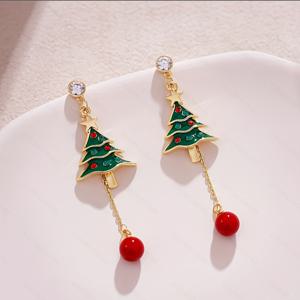 TEMU 1쌍 크리스마스 귀걸이, 그린 트리 디자인 태슬 포함, 가을/겨울 축제 분위기용