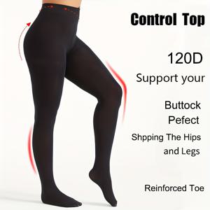 TEMU 여성용 120D 고밀도 벨벳 겨울 타이츠 - 보온 두꺼운 하이웨이스트 불투명 팬티스타킹, 가벼운 압박, 미끄럼 방지 허리밴드 & 부드럽고 따뜻한 추운 날씨용, 소셜 이벤트에 적합 - 우아한 솔리드 컬러 레그웨어