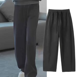 TEMU 여성용 두꺼운 곡선 블레이드 바지, 2025년 신상 가을/겨울, 탄성 허리 와이드 레그 가위바지 스웨트팬츠, 캐주얼 바나나 팬츠 8142