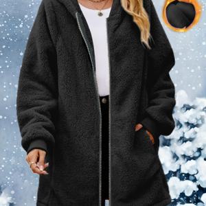 TEMU 캐주얼 루즈 플러시 여성용 긴팔 후드 플러스 사이즈 아웃도어 플리스 재킷