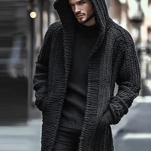 TEMU 남성용 캐주얼 스포츠 스웨터, 긴 니트 후드 가디건, 편안한 스타일과 핏으로 가을/겨울에 완벽한 아이템
