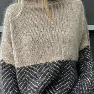 TEMU 빈티지 베이지 & 그레이 스웨터 - 하이넥 컬러 블록 풀오버, 대비 칼라 & 밑단, 루즈핏 긴팔 포근한 가을/겨울 스웨터, 드레스 또는 레이어링용, 핸드워시 가능한 스웨터 드레스 또는 하프업 디자인