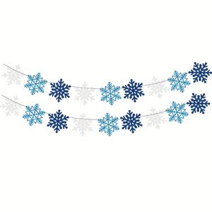 TEMU 2개 세트 화이트 & 블루 글리터 눈꽃 배너 - 겨울 원더랜드 파티 장식, 크리스마스, 새해, 샤워, 생일 파티용 - 문, 벽 장식용 반짝이는 눈꽃 가랜드 장식