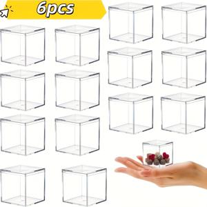 TEMU 6개/12개 미니 플라스틱 큐브 보관함 (뚜껑 포함) - 투명 내구성 사각 용기, 보석, 웨딩 파보, 파티 장식, 생일 선물, 크리스마스 & 할로윈 파티 용품에 적합 - 가벼운 선물 상자