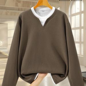 TEMU 남성용 가을/겨울 와플 니트 2-in-1 룩 긴팔 티셔츠