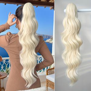 TEMU 클로 포니테일 연장 헤어 롱 바디 웨이브 옴브레 컬러 30인치 내열성 합성 섬유 포니테일 헤어피스 여성 파티 데일리용